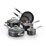 T-fal Prograde 10-Piece Aluminum Nonstick Cookware Set with Hard Titanium Reinforcement, Gray thumbnail 1