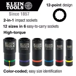 Klein Tools 6-Piece 2-in-1 Deep Impact Socket Set, 1/2 in. Drive, SAE thumbnail 2