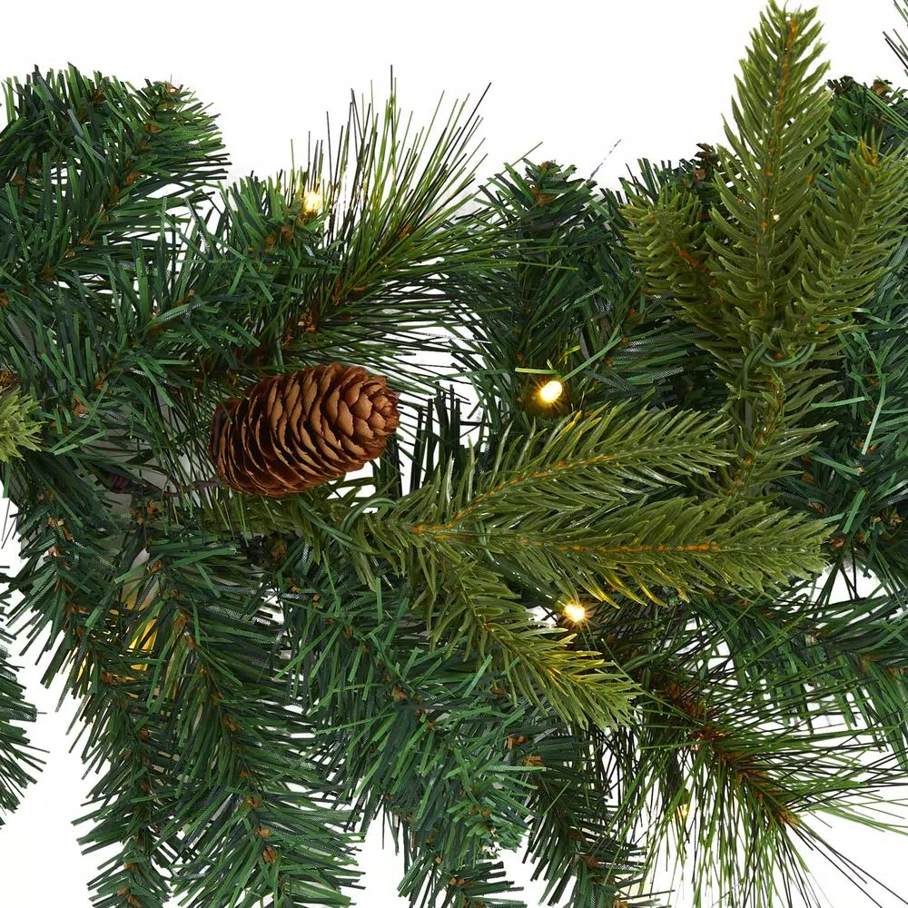 Nearly Natural 6 ft. Pre-lit Mixed Pine and Pinecone Artificial Garland with 35 LED Lights