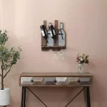 Luxen Home Rustic Wood & Metal Wall Mounted Wine Rack - Holds 3 Bottles & 4 Glasses thumbnail 6