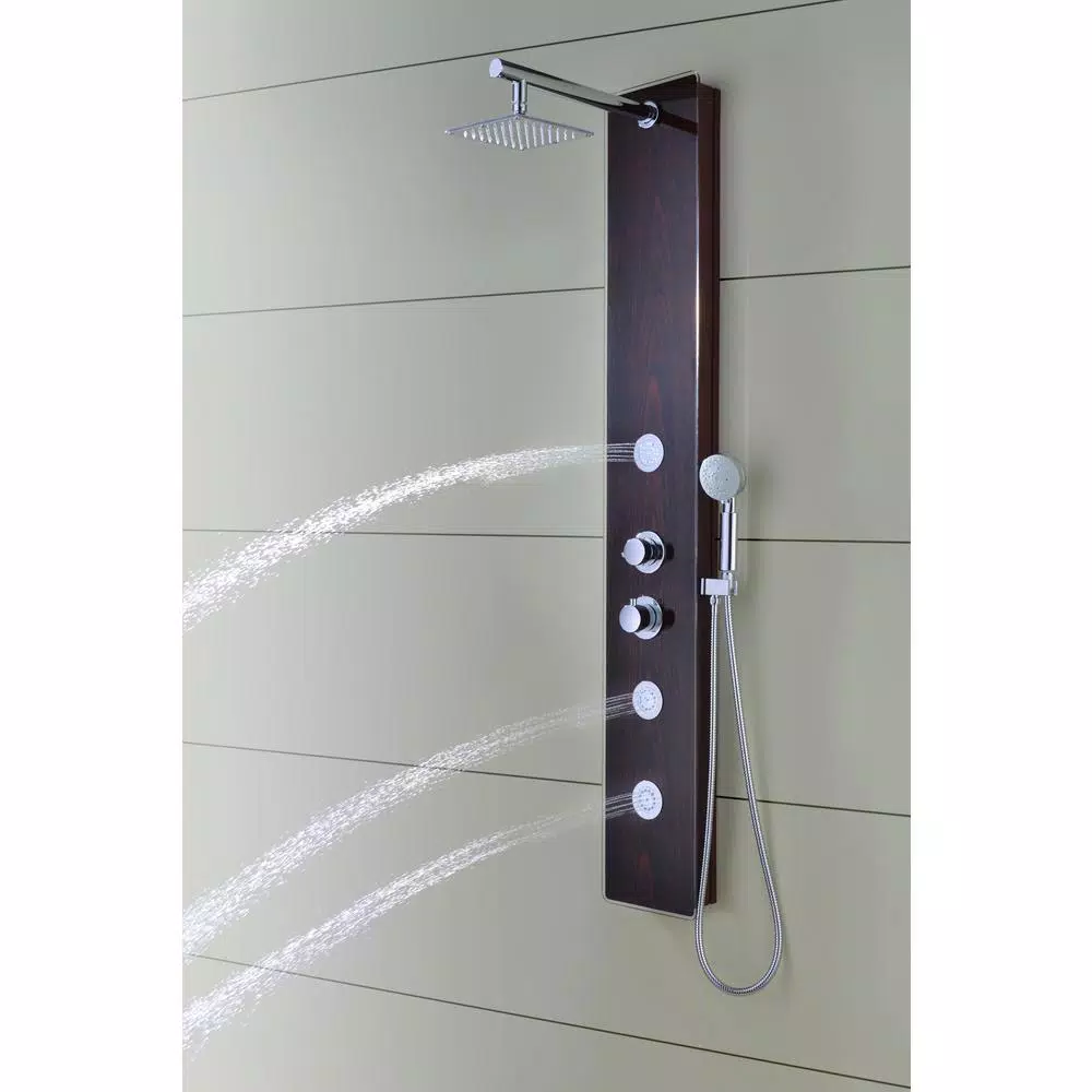ANZZI Pure 59 in. 3-Jet Full Body Shower Panel System, Mahogany Deco-Glass with Heavy Rain Head & Handheld Sprayer
