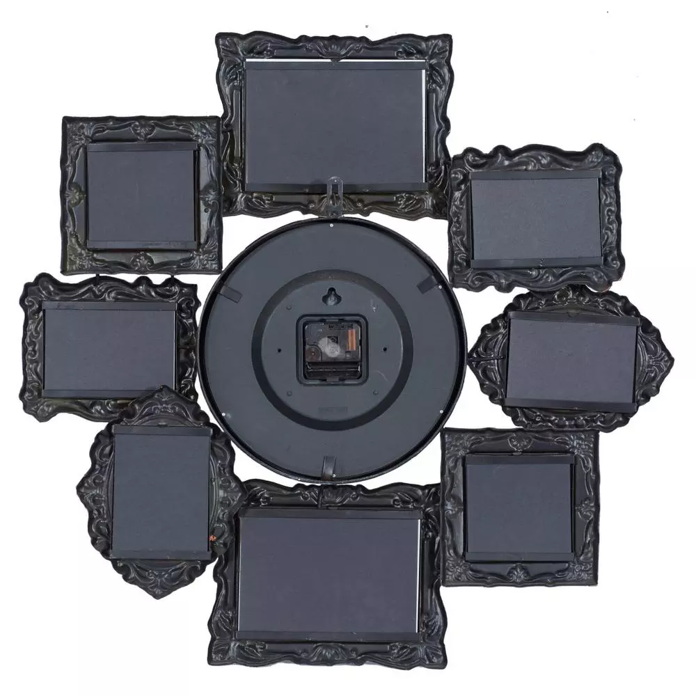LITTON LANE 25 in. Metal Victorian Photo Frame Montage and Wall Clock with 8 Frames