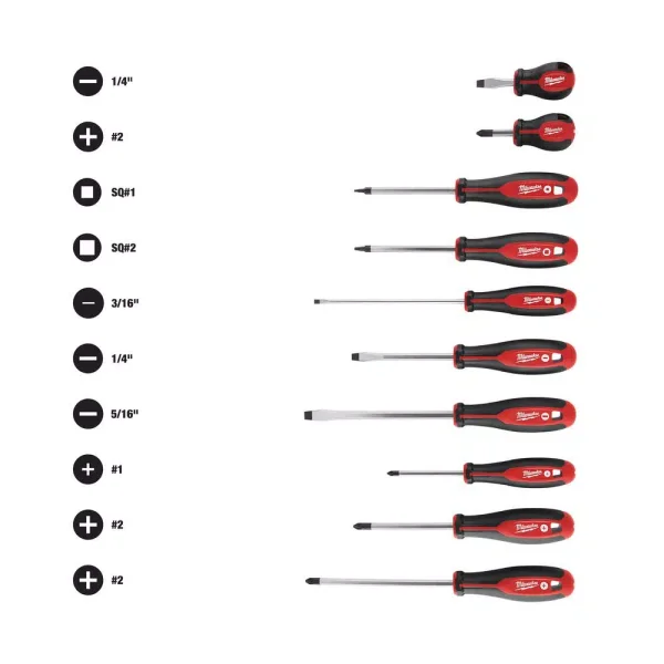 Milwaukee 10-Piece Screwdriver Set with Hardened Tips and Tri-Lobe Handles