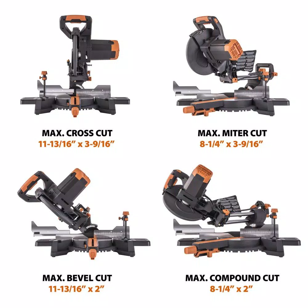 Evolution Power Tools Evolution R255SMS+ 10 in. 15 Amp Sliding Compound Miter Saw with Multi-Material Blade