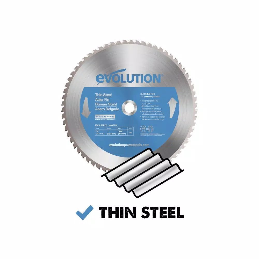 Evolution Power Tools Evolution 14 in. 90-Teeth Carbide Metal Cutting Circular Saw Blade for Thin Steel