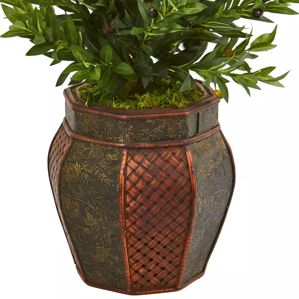 Nearly Natural 40-in. Artificial Olive Cone Topiary Tree with Decorative Planter