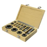 Drill America 12-Piece Carbon Steel NPT Pipe Tap and Die Set with Wooden Case thumbnail 1