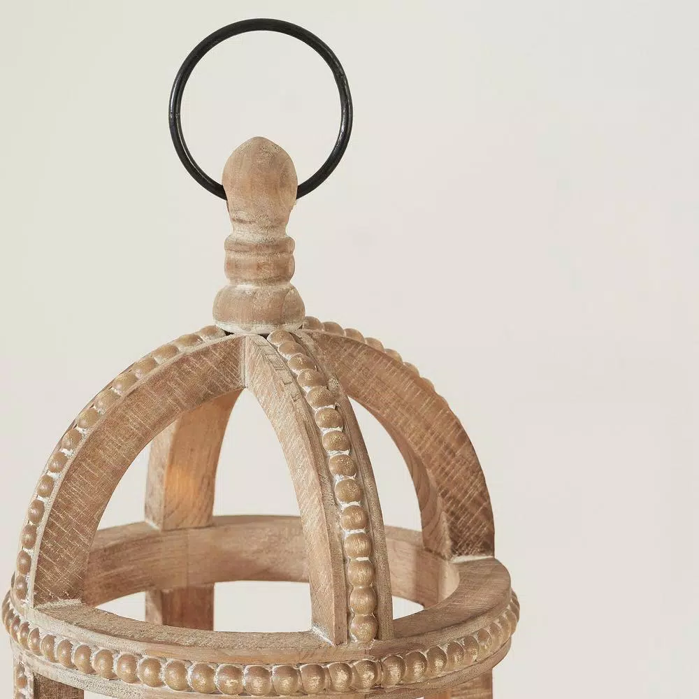 Home Decorators Collection Antiqued Wood Lantern Set of 2 with Beaded Trim