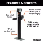 CURT Pipe-Mount Swivel Trailer Jack with Side Handle, 2,000 lbs. Capacity, 15 in. Travel thumbnail 2
