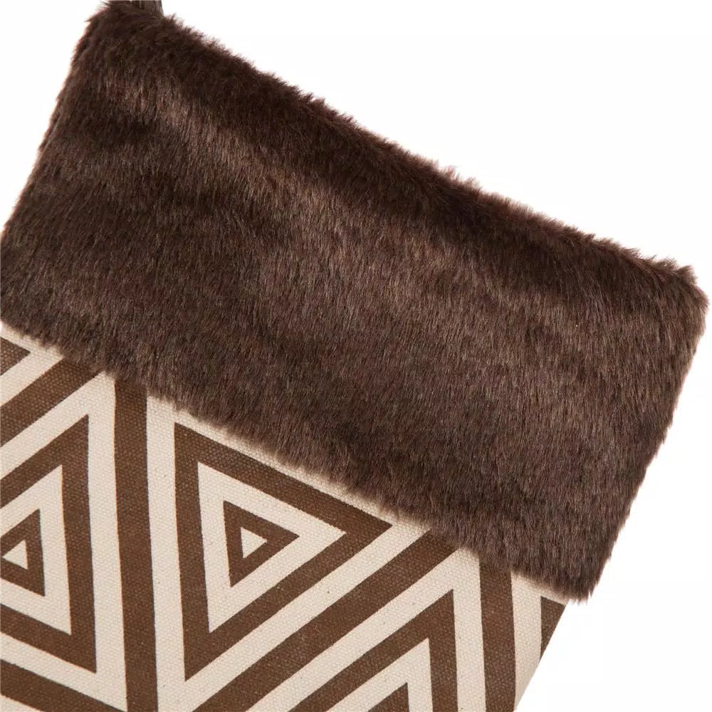 Glitzhome 20 in. Christmas Stocking with Faux Fur Cuff in Natural Brown and White
