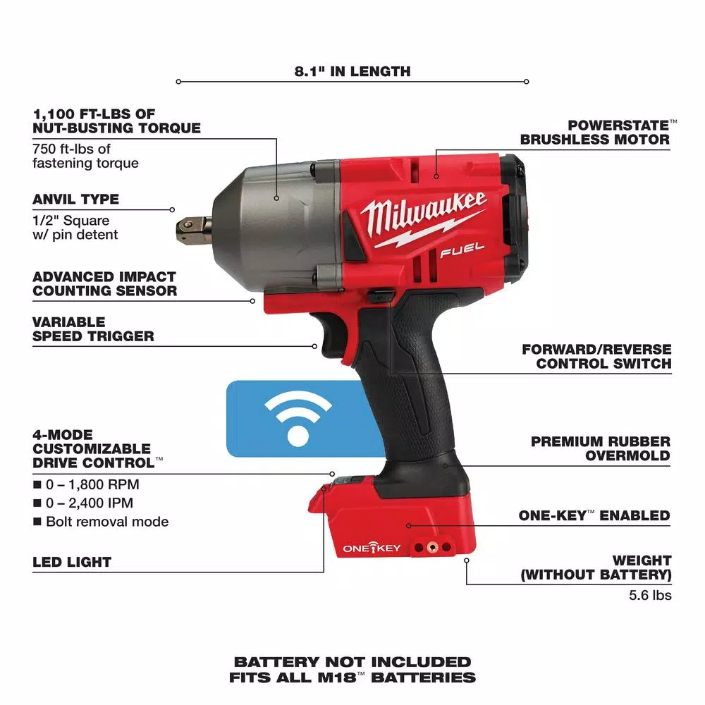 Milwaukee M18 FUEL ONE-KEY 1/2 in. High Torque Impact Wrench with Pin Detent (Tool-Only)