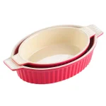 MALACASA Red Oval Porcelain Bakeware Set, 2-Piece Ceramic Baking Dish Pans (9.5 in. and 11.25 in.) thumbnail 1