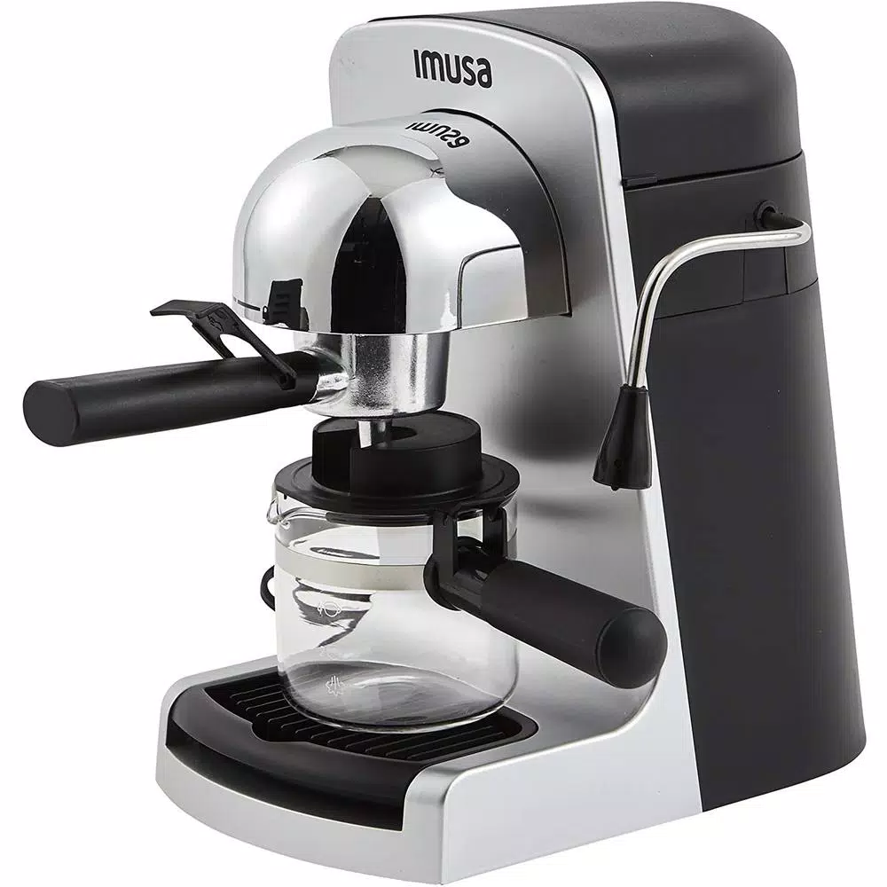 IMUSA 4-Cup Espresso and Cappuccino Maker with Milk Frother, 800W, Grey