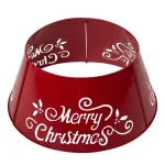 Glitzhome 26 in. Red Metal Merry Christmas Diecut Tree Collar with Light String thumbnail 1