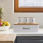 MegaChef 5-Piece Metal Kitchen Canister Set with Bamboo Lids and Bread Box thumbnail 9