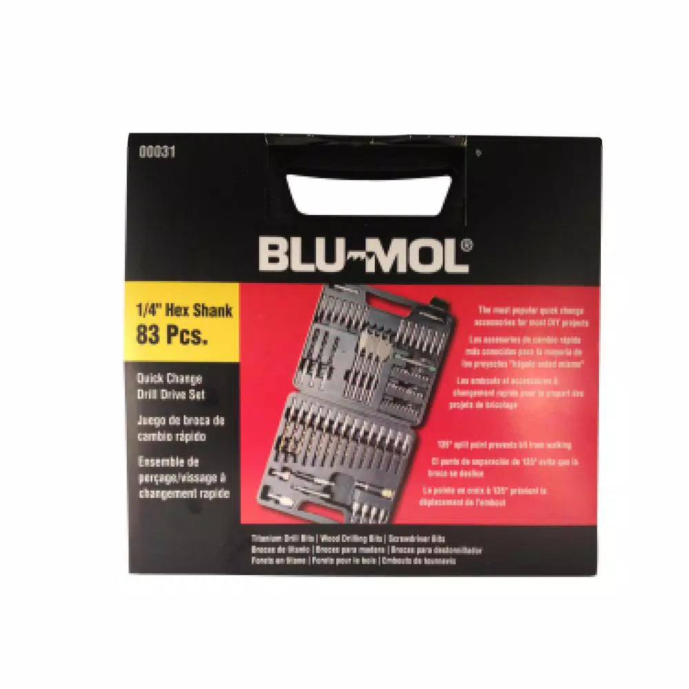 BLU-MOL 83-Piece Steel Quick Change Drill Bit and Drive Set with Durable Carrying Case
