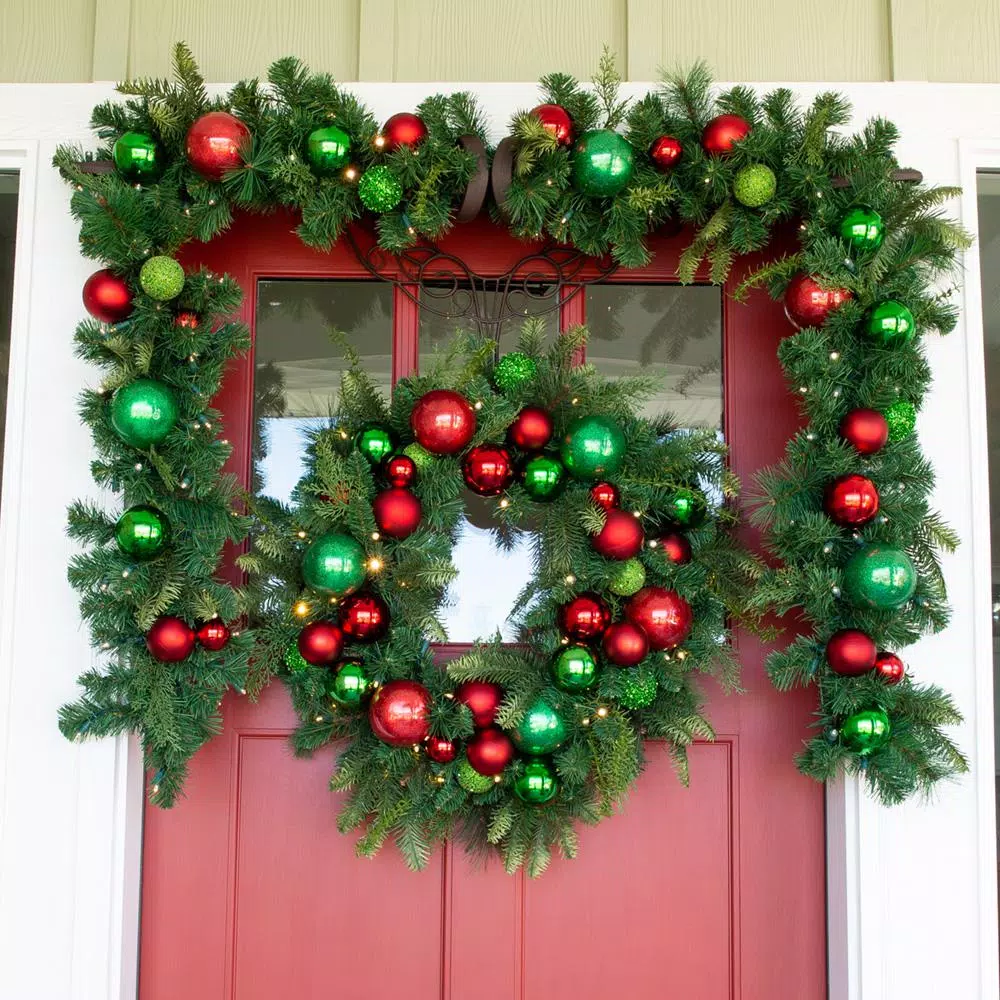Village Lighting Company 30 in. Pre-Lit LED Christmas Cheer Wreath with 50 Warm White Lights and Remote Control
