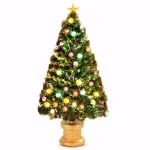 Costway 4 ft. Fiber Optic Pre-Lit Christmas Tree with Multi-Color LED Lights, Ornaments, and Gold Star thumbnail 1