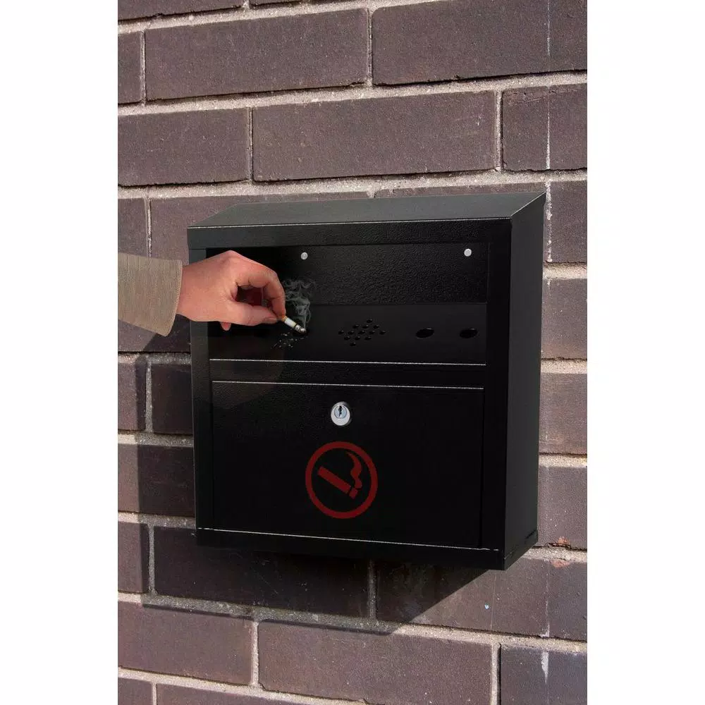 Alpine Industries Quick Clean Wall-Mounted Cigarette Outdoor Ashtray, Black Stainless Steel