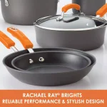 Rachael Ray 3-Quart Hard-Anodized Aluminum Nonstick Saucepan with Glass Lid, Orange and Gray thumbnail 2