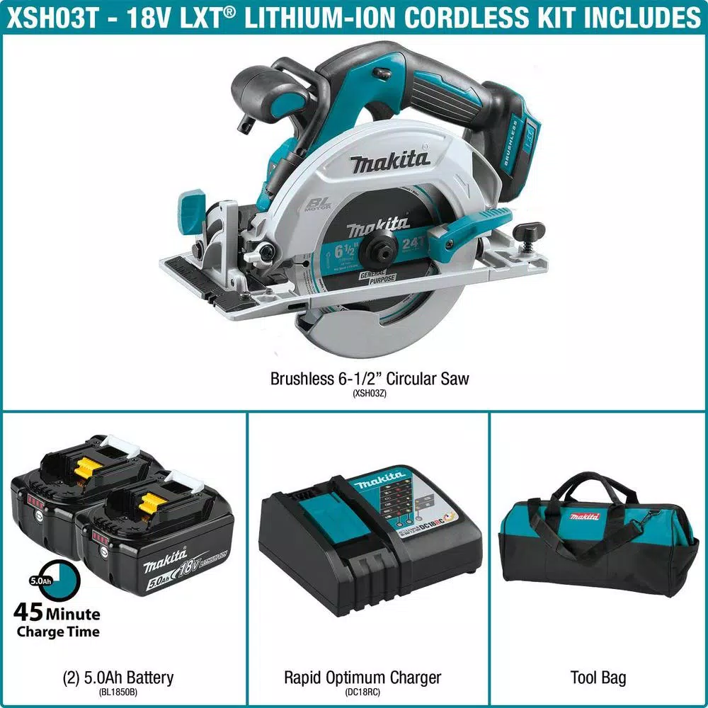Makita 18V LXT Brushless 6-1/2 in. Cordless Circular Saw Kit with 5.0Ah Battery & Charger