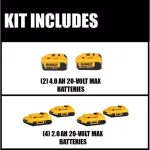 DEWALT 20V MAX Lithium-Ion Battery Combo Pack - 6 Batteries Total (4x 2.0 Ah & 2x 4.0 Ah) thumbnail 2