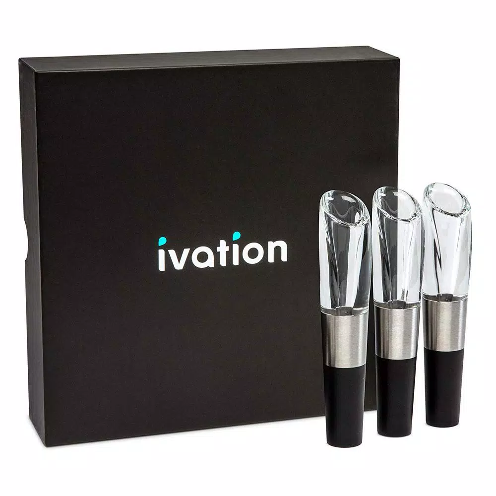 Ivation 3-Pack Clear Acrylic Wine Aerator and Preserver Set with Gift Box