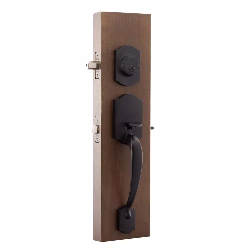 Copper Creek Craftsman Black Front Door Handleset with Contemporary Zane Lever Trim