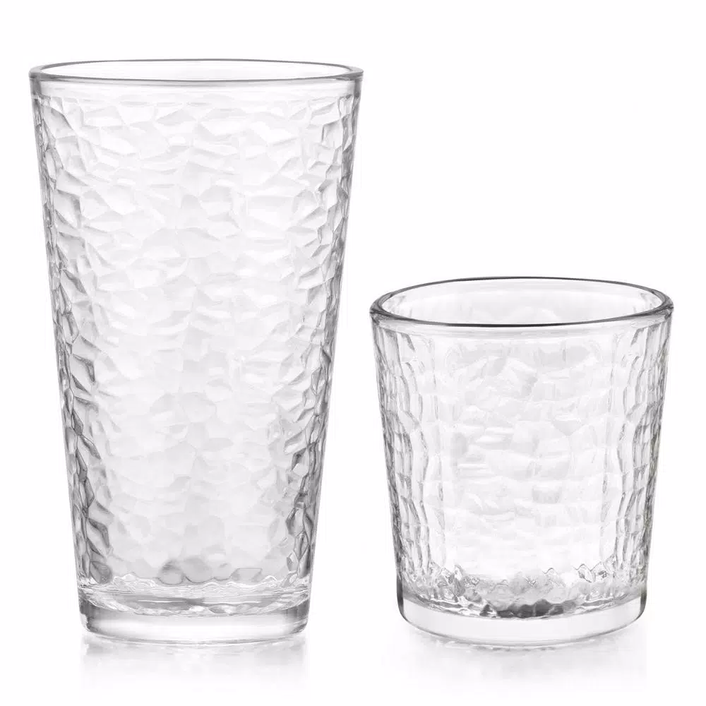 Libbey Frost 16-Piece Clear Glass Drinkware Set with Crackle Texture