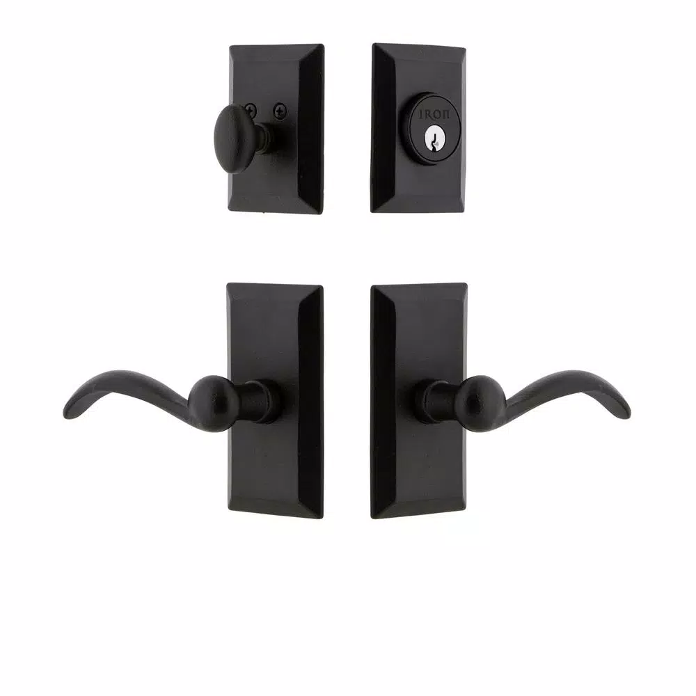 Unbranded Vale Black Iron Door Handleset Combo Pack with Tine Lever and Deadbolt