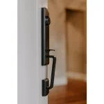Delaney Briona Black Single Cylinder Deadbolt Entry Door Handleset with Santo Mushroom Style Interior Knob thumbnail 3