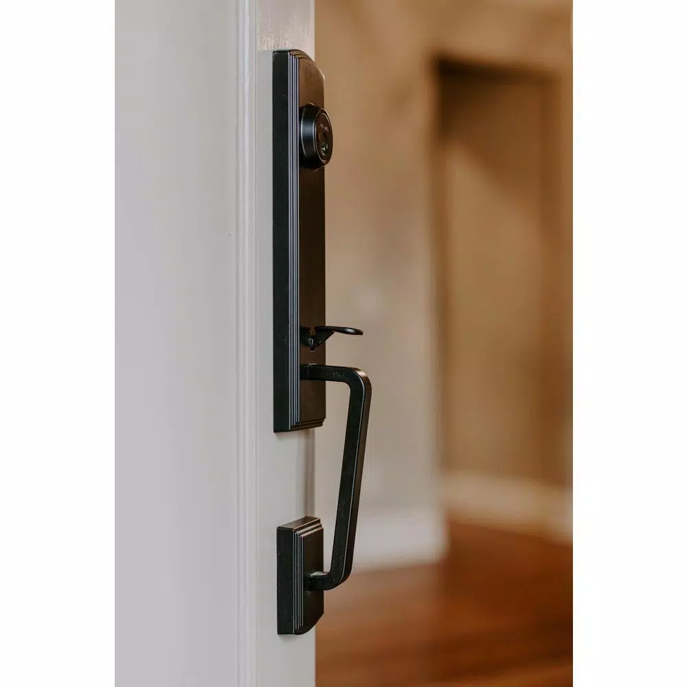 Delaney Briona Black Single Cylinder Deadbolt Entry Door Handleset with Santo Mushroom Style Interior Knob