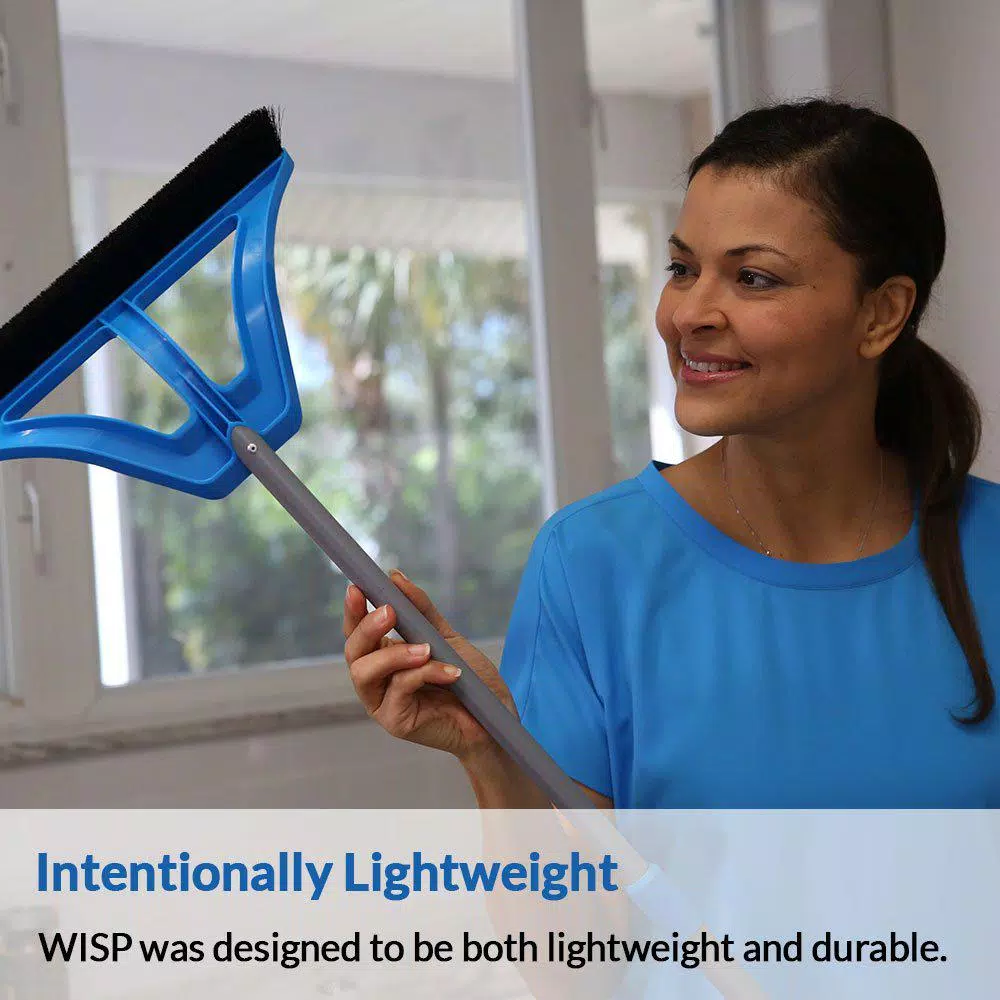 WISP 3-Piece Broom and Dustpan Set with Telescoping Handle and Bristle Seal Technology - Blue