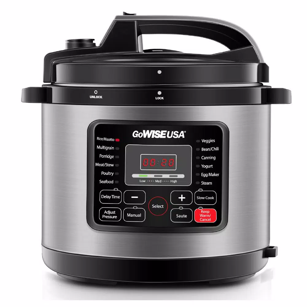 GoWISE USA 8 Qt. Stainless Steel Electric Pressure Cooker with 12 Presets
