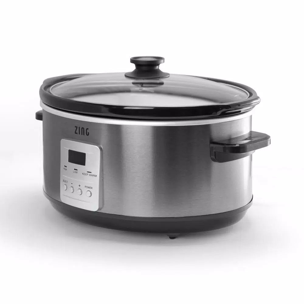 Zing 7 Qt. Oval Programmable Slow Cooker with Glass Lid, Dark Stainless Steel