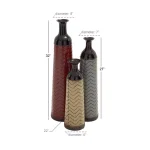 LITTON LANE Chevron Set of 3 Metal Decorative Floor Vases - Rustic Tin in Red, Brown, and Green thumbnail 4