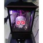 Haunted Hill Farm 71 in. Black Animated Skull Lamp Post with Spooky Music thumbnail 13