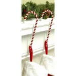 Haute Decor Candy Cane Stocking Holders (2-Pack) - Red and White Festive Mantel Decor thumbnail 2