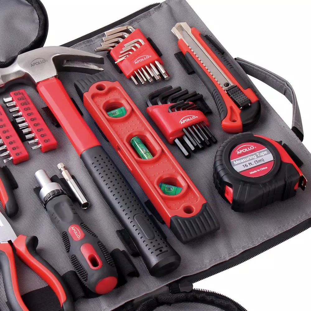 Apollo Tools 91-Piece Household Tool Kit with Roll-Up Zippered Carrying Bag