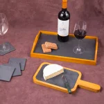 Creative Home Natural Pine Wood and Slate Insert Cheese Board Serving Paddle, 14.4 x 6.5 in. thumbnail 4