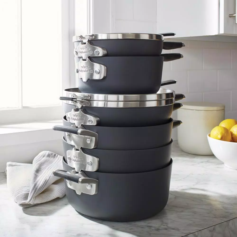 Calphalon Select by Calphalon 9-Piece Hard-Anodized Nonstick Cookware Set, Space-Saving Nesting Design, Black