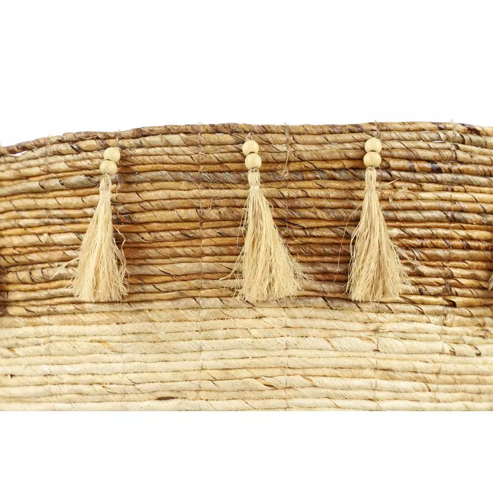 LITTON LANE Oval Banana Leaf and Wicker Storage Basket Set of 3 with Handles
