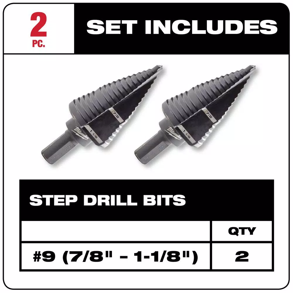 Milwaukee #9 Black Oxide Step Drill Bit Set, 7/8 in. and 1-1/8 in. (2-Pack)
