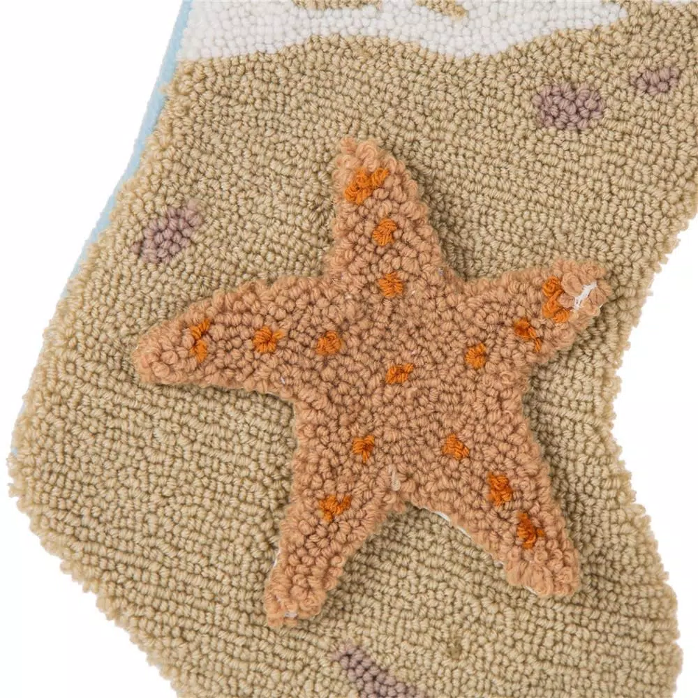 Glitzhome 19 in. Hooked Starfish Christmas Stocking, Nautical Blue Ocean Theme
