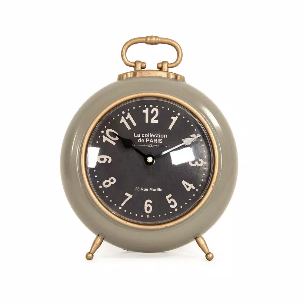 Zentique Paris Round Analog Desk Clock - Art Deco & Cottage Style Metal Table Clock