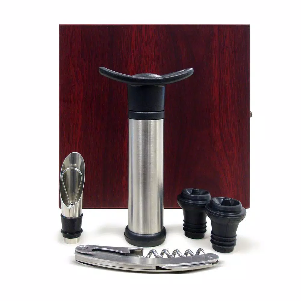 Epicureanist 4-Piece Wine Essentials Gift Set in Elegant Cherry Wooden Box
