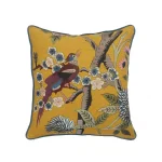 LR Home Scenic Yellow Floral Birds Throw Pillow - 20 x 20 in. Cotton Square Accent Pillow thumbnail 1