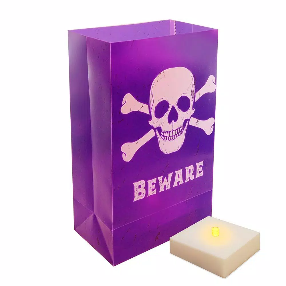 LUMABASE LumaLite Luminaria Kit Skull and Crossbones Halloween LED Lights, 6-Count