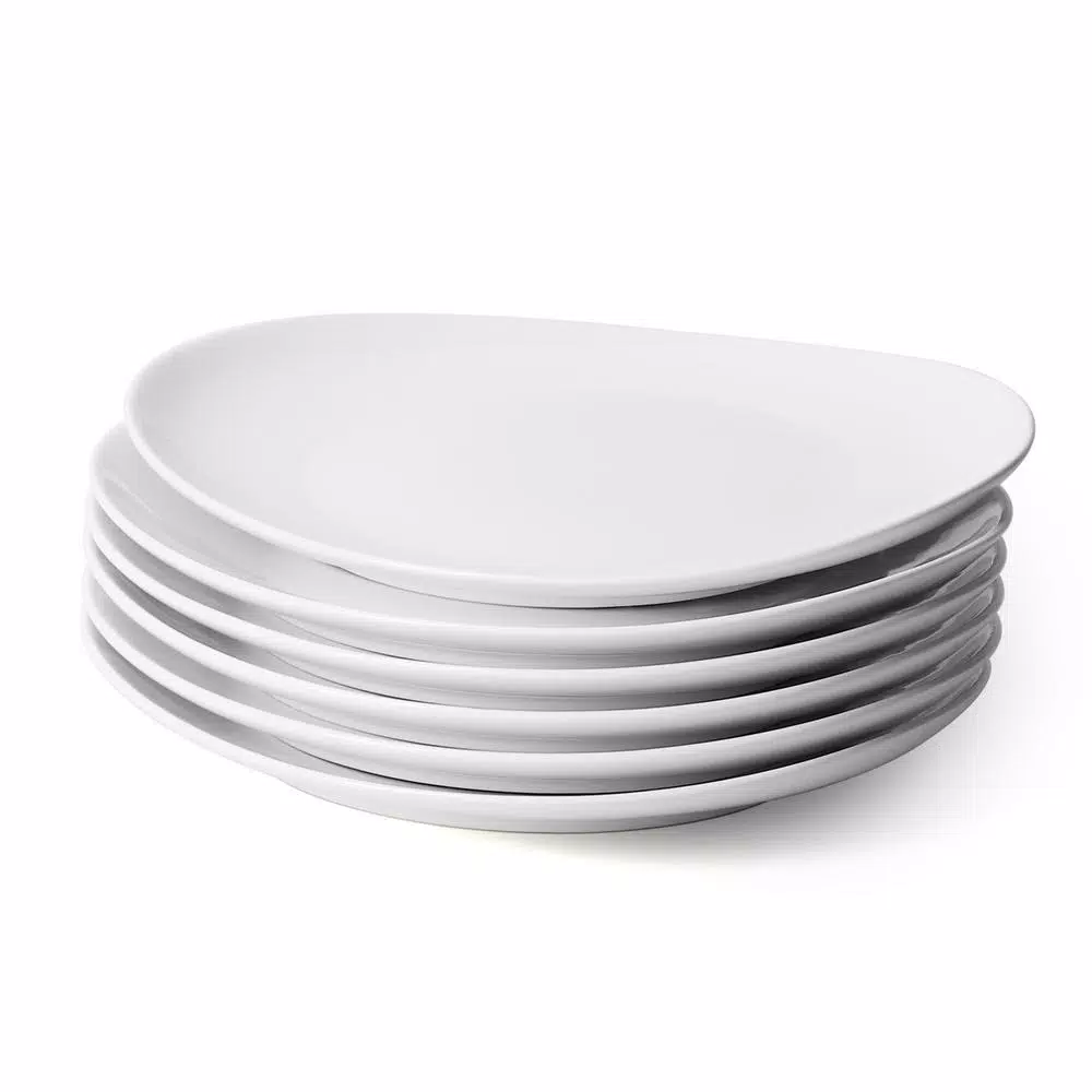Unbranded Sweese Porcelain Curve Shaped Dinner Plates, 11 Inch, Set of 6, White