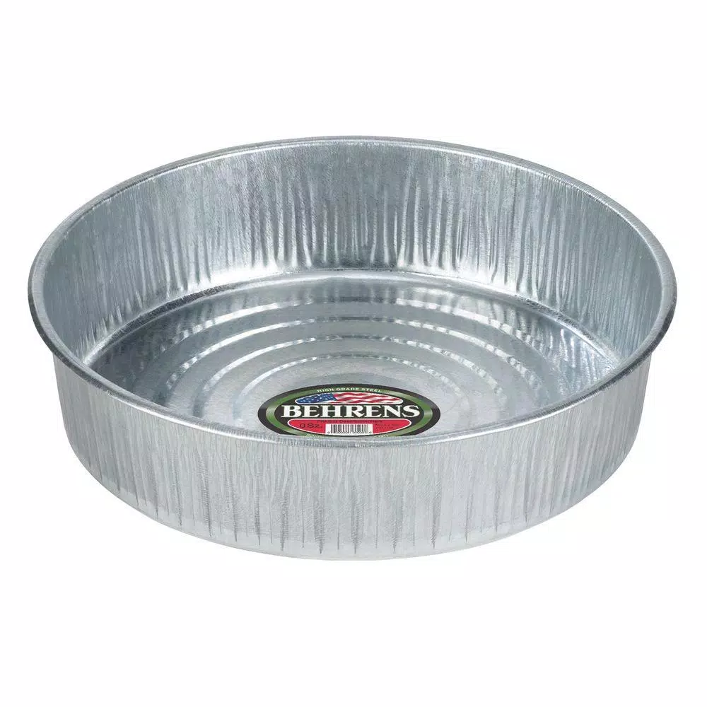 Behrens 3 Gal. Galvanized Steel Utility Pan, Round Seamless Metal Tub